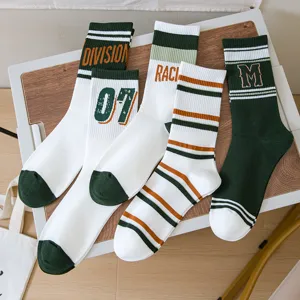 Mid-calf sports socks for men, cotton breathable athletic socks with trendy style.