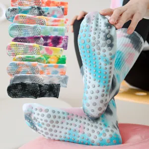 Summer tie dye yoga socks non slip pilates mid tube fitness sports socks for women pair