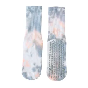 Summer tie-dye yoga socks for women, non-slip pilates mid-tube fitness sports socks.
