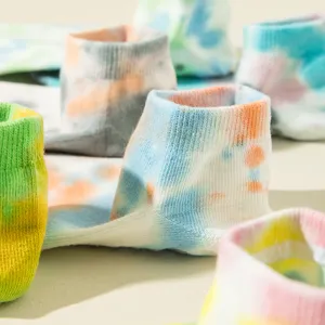 Tie-dye short yoga socks, non-slip pilates and fitness socks, comfortable cotton home boat socks.