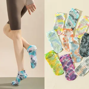 Women's tie-dye pilates grip socks, non-slip yoga athletic ankle socks for fitness