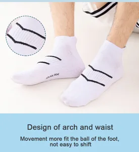 Detail view of men athletic ankle socks with arch support and breathable knit fabric design.