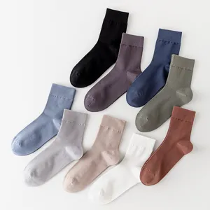 Chaussettes mi-hautes unies pour hommes en coton respirant maille printemps été