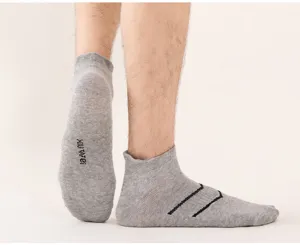Men athletic short socks breathable grey running socks with stripes comfortable sports footwear