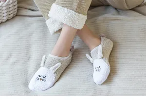 Women winter thick plush floor socks cute rabbit ears warm cozy sleeping indoor fuzzy socks