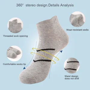 Men grey short athletic socks with comfortable breathable design, ideal for running daily wear.