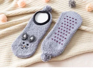 Cozy thick coral fleece floor socks for women, cute winter home warm anti-slip sleep socks.