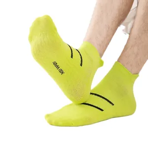 Men neon green athletic ankle socks with black stripes breathable running sports socks