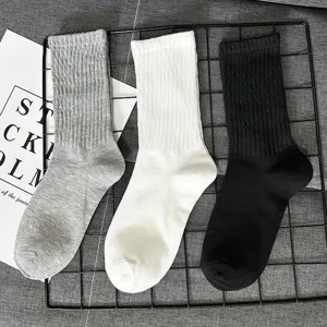 Unisex Mid-Calf Crew Socks Ribbed Casual Solid Color Polyester Socks For Men And Women Daily Wear Sports Socks