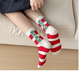 Exam lucky socks red and white striped mid tube cotton socks for students success 1 pair