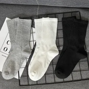 Classic black white and gray mid-calf socks for women and men daily wear 3 pairs set