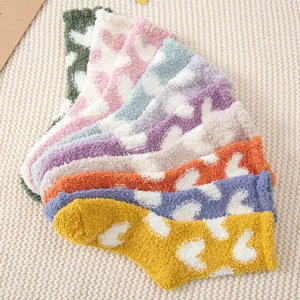 Cozy fleece fuzzy socks for women winter warm cute heart pattern soft sleep floor socks