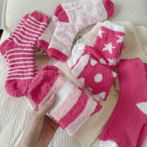 Plush fuzzy socks women winter warm cozy coral fleece floor socks pink cute sleep socks