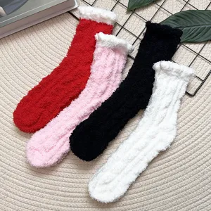 Cozy coral fleece fuzzy socks winter warm thick sleep floor socks for women pack of four