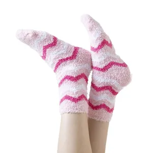 Plush fuzzy cozy pink chevron fuzzy socks for women winter warm home sleep floor socks