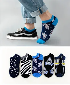 Unisex Cotton Boat Socks Cute Cartoon Astronaut Shark Animal Pattern Short Casual Socks