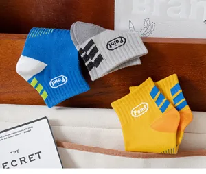Men short cotton socks detail view, casual sports striped sock design with letters, breathable.