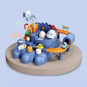 Kids Dinosaur Adventure Track Car Toy Plastic Educational Parking Lot Racing Car Playset with Macaron Color Design Gift