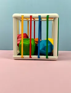 Baby shape sorter sensory cube toy with elastic bands and colorful blocks for early learning