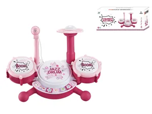 Kids electronic jazz drum toy set with microphone lights music pink for toddlers 3+