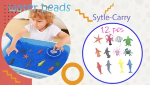 Water beads sensory toys set with 12 pcs sea animal figures for fun kids DIY play.