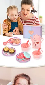 Kids pretend play tea set toy with teapot cups plates dessert gift box for little girls.