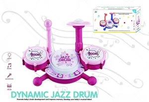 Kids jazz drum toy set with microphone music and lights for early childhood education and fun play.