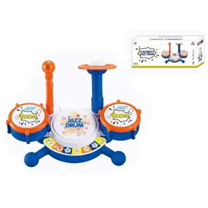 Kids jazz drum toy early educational musical instrument set with microphone and blue design