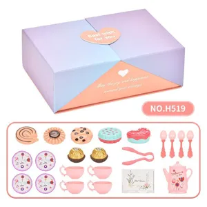 Kids Pretend Play Tea Set Afternoon Tea Simulation Dessert Cake Toy Gift Box With Teapot Cups Accessories For Girls