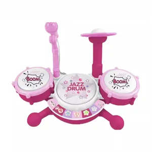 Kids electronic jazz drum toy with microphone and music buttons pink color safe plastic