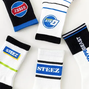 Stylish mid-calf cotton sports socks with trendy streetwear prints for daily wear!