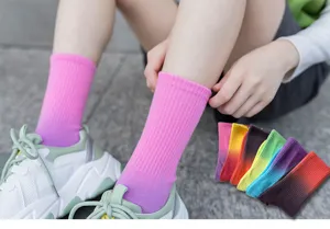 Women tie dye gradient mid tube cotton socks casual colorful sports socks spring summer wear