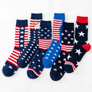 Calze lunghe in cotone taglia grande da uomo con bandiera USA, comode calze sportive.