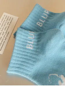 Men's light blue short socks summer breathable cotton casual low-cut trendy alphabet daily socks