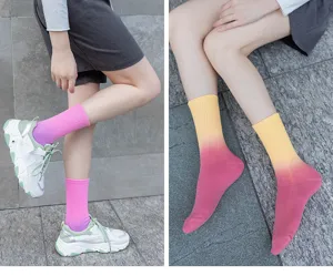 Women gradient tie-dye cotton mid tube socks colorful sports spring summer casual long socks
