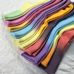 Gradient tie-dye women mid-tube cotton socks colorful casual sports socks main view