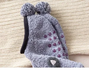 Women fuzzy floor socks winter warm coral fleece thick non-slip cute double pom pom home socks
