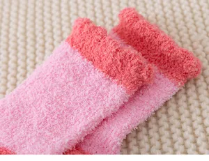 Thick coral fleece warm mid-tube socks detail, cozy winter home fuzzy socks for women.