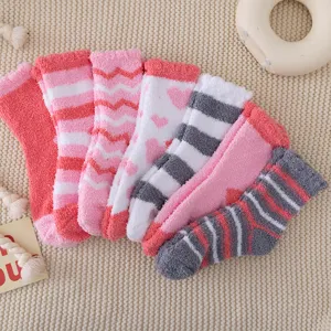Cozy fuzzy coral fleece winter warm socks soft cute striped heart thick thermal sleep socks