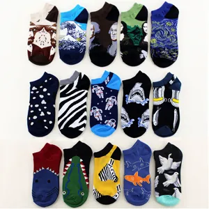 Unisex Cotton Blend Ankle Socks Retro Oil Painting Cartoon Streetwear Casual Four Seasons Breathable Short Socks