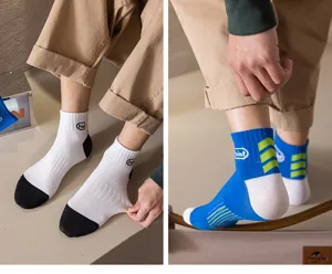 Men's short cotton socks spring summer casual sports ankle socks color block design breathable