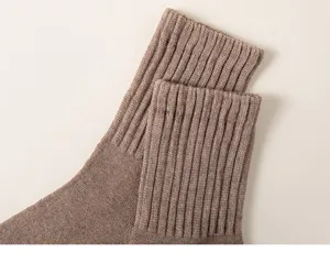Detailed close-up of winter thermal loop socks cuff, thick cozy ribbed knit design for warmth.