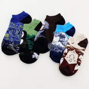 Artistic cotton ankle socks featuring famous paintings design, breathable and stylish for daily wear.