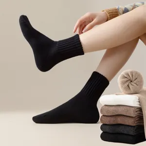 Men Women Thickened Terry Thermal Winter Socks Solid Color Mid Calf Warm Snow Socks Unisex Casual Cotton Blend Hosiery