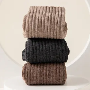 Thick winter thermal ribbed crew socks for men and women, cozy solid color stacked knit hosiery