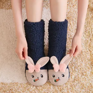 Winter Thickened Lamb Cashmere Warm Sleeping Socks Cute Rabbit Embroidery Non-Slip Floor Socks For Women And Kids