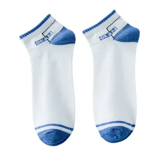 Herren weiße kurze Socken mit blauen Streifen, bequeme Baumwoll Sportsocken Bootssocken.