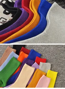 Women solid color mid tube socks casual cotton breathable daily wear vibrant multi color pack