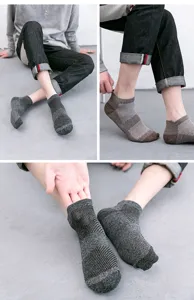 Detailed view of men breathable mesh short socks, low cut ankle design for summer comfort.