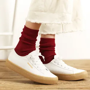 Comfortable solid color ribbed cotton mid-tube women socks for daily casual wear style